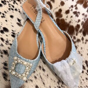 Journee Collection Light Blue Flats with Pearl Detail